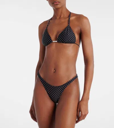 Same Embellished Polka-dot Bikini Top In Black