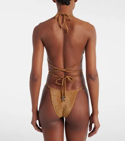 Same Shell Embellished Bikini Top In Brown