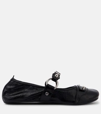 Balenciaga City Nappa Leather Ballet Flats In Black