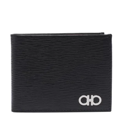 Ferragamo Gancini Leather Bifold Wallet In Black