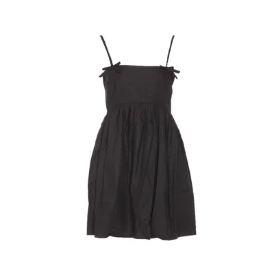 Ganni Black Sleeveless Dress With Spaghetti Straps And Bow Detail On The Rear In Multicolor
