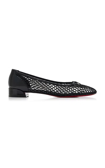 Christian Louboutin Sweetie Jane 20 Patent Leather-trimmed Fishnet Ballet Flats In Black
