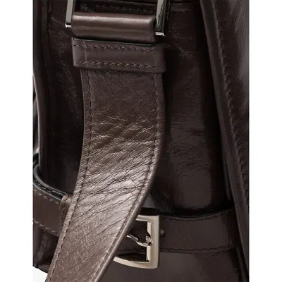 Prada Mens Grey Branded-plaque Patent-leather Shoulder Bag