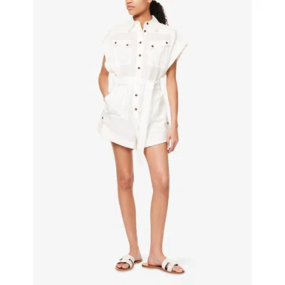 Zimmermann Rhiannon Cuffed Linen Playsuit In White