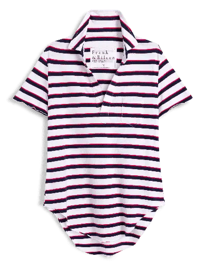 Frank & Eileen Charlotte Perfect Polo In White With Red And Navy French Stripe