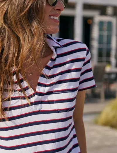 Frank & Eileen Charlotte Perfect Polo In White With Red And Navy French Stripe