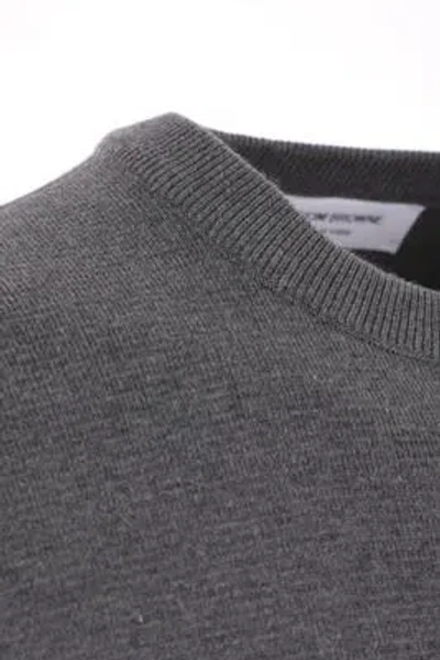 Thom Browne Long-sleeve Grey Cotton T-shirt With Signature Stripes In Gray