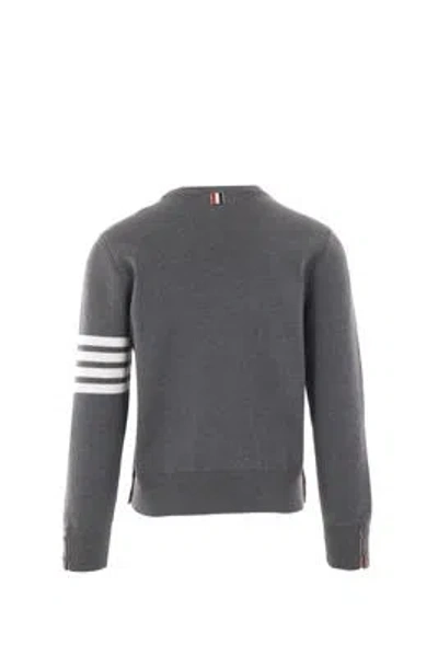 Thom Browne Long-sleeve Grey Cotton T-shirt With Signature Stripes In Gray
