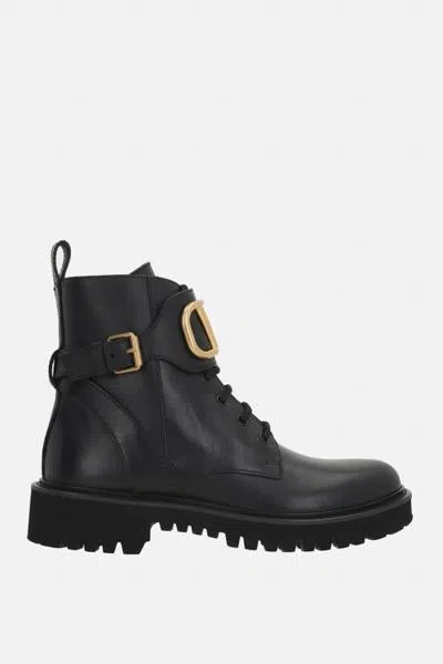 Valentino Garavani Dnu Pack Valentino Vlogo 35 Leather Combat Boot In Black