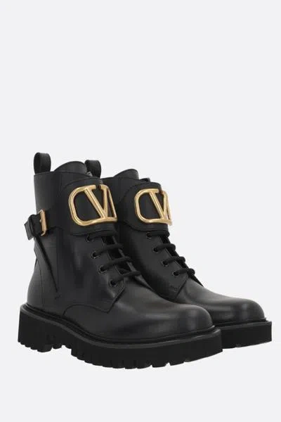 Valentino Garavani Dnu Pack Valentino Vlogo 35 Leather Combat Boot In Black