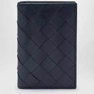 Bottega Veneta Cardholder With Flap In Blue/cypress Intrecciato