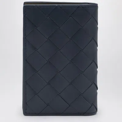Bottega Veneta Cardholder With Flap In Blue/cypress Intrecciato