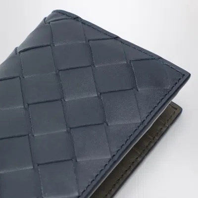 Bottega Veneta Cardholder With Flap In Blue/cypress Intrecciato