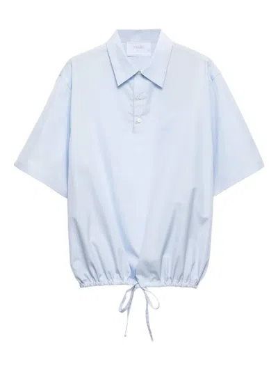Prada Mens Light Blue Short-sleeve Logo-embroidered Cotton Shirt