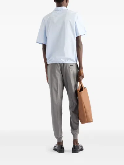 Prada Mens Light Blue Short-sleeve Logo-embroidered Cotton Shirt