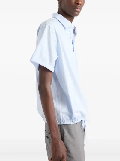 Prada Mens Light Blue Short-sleeve Logo-embroidered Cotton Shirt
