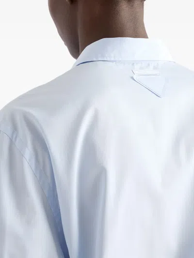 Prada Mens Light Blue Short-sleeve Logo-embroidered Cotton Shirt
