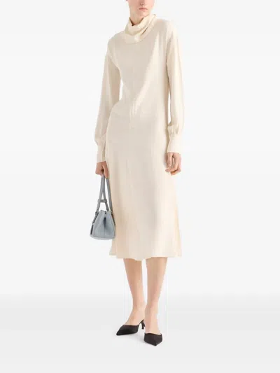 Prada Silk Broadcloth Midi-dress In Brown