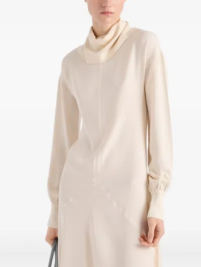 Prada Silk Broadcloth Midi-dress In Brown
