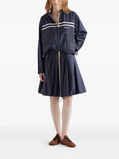Prada Womens Blue Re Nylon Zip-up Pleated Woven Mini Skirt
