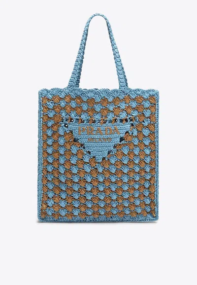 Prada Two-tone Raffia Shopping Bag In Gold