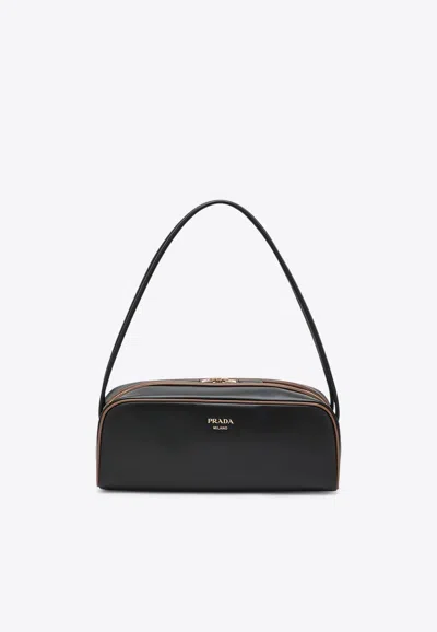 Prada Swing Smooth Leather Shoulder Bag In Black