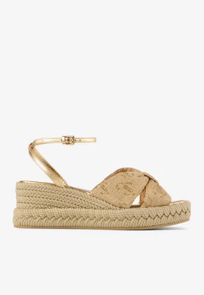 Jimmy Choo Aella 60 Logo Wedge Sandals In Gold