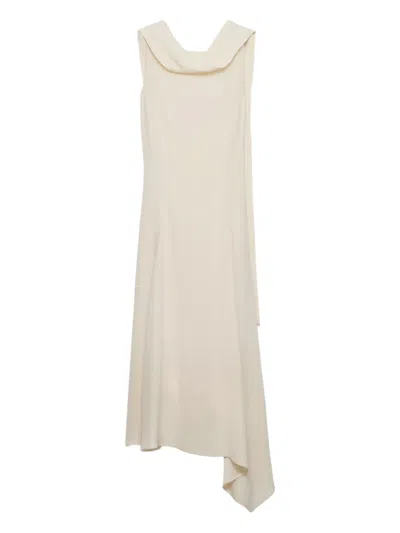 Prada Neck-scarf Backless Cady Crepe Midi Dress In Neutral