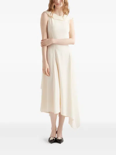 Prada Neck-scarf Backless Cady Crepe Midi Dress In Neutral