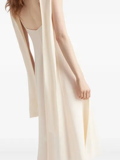 Prada Neck-scarf Backless Cady Crepe Midi Dress In Neutral