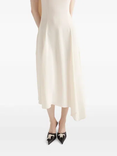 Prada Neck-scarf Backless Cady Crepe Midi Dress In Neutral