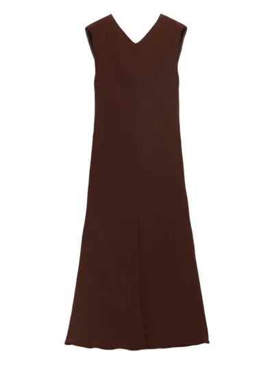 Prada Sleeveless Open-back Cady Crepe Midi Dress In Brown