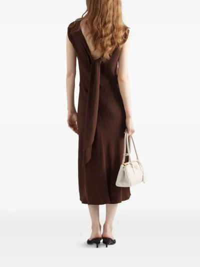 Prada Sleeveless Open-back Cady Crepe Midi Dress In Brown