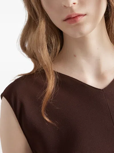 Prada Sleeveless Open-back Cady Crepe Midi Dress In Brown
