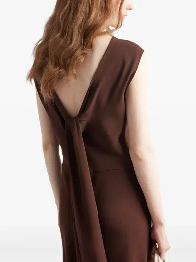 Prada Sleeveless Open-back Cady Crepe Midi Dress In Brown