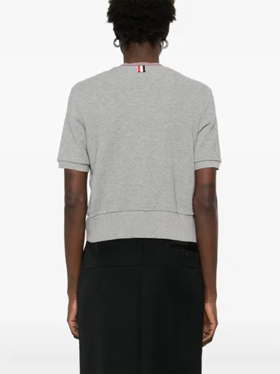 Thom Browne Gray Cotton Waffle Short Sleeve Cardigan In Gray