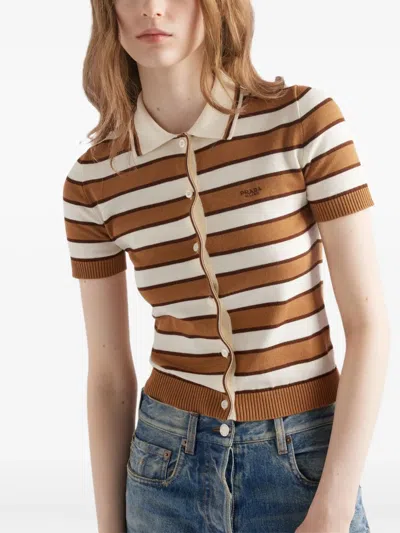 Prada Striped Short-sleeve Polo Sweater
