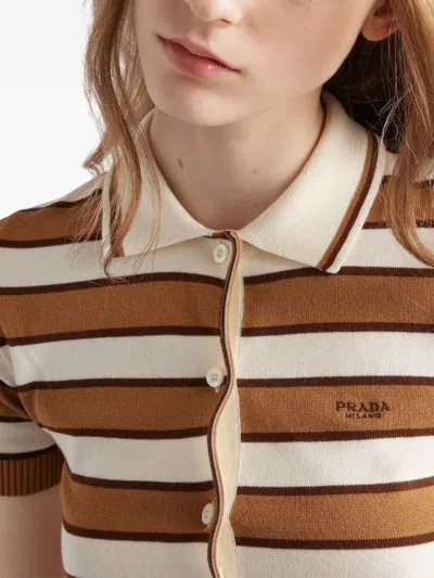 Prada Striped Short-sleeve Polo Sweater