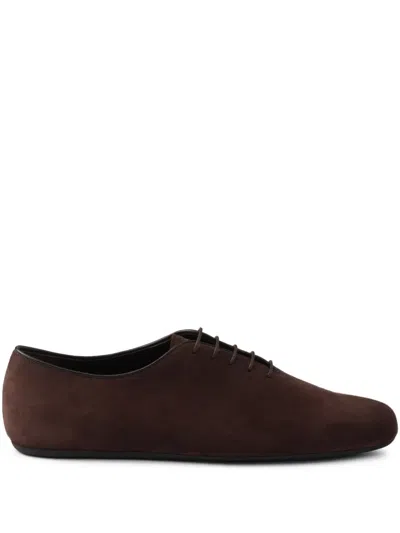 Prada Men's Suede Laced Shoes In Brown