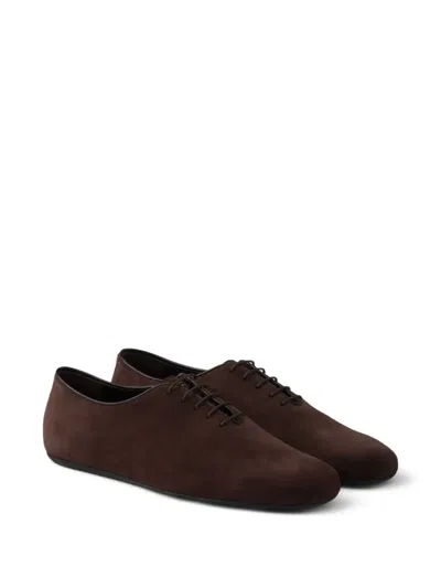 Prada Men's Suede Laced Shoes In Brown