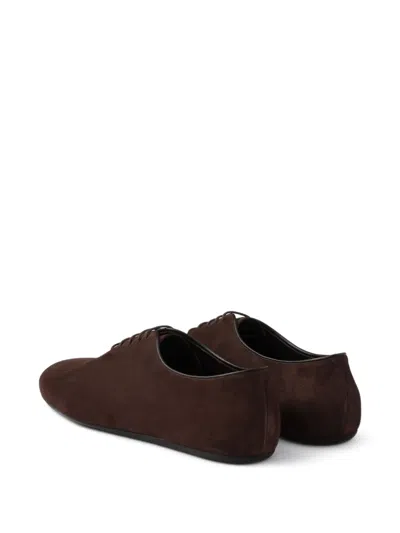Prada Men's Suede Laced Shoes In Brown