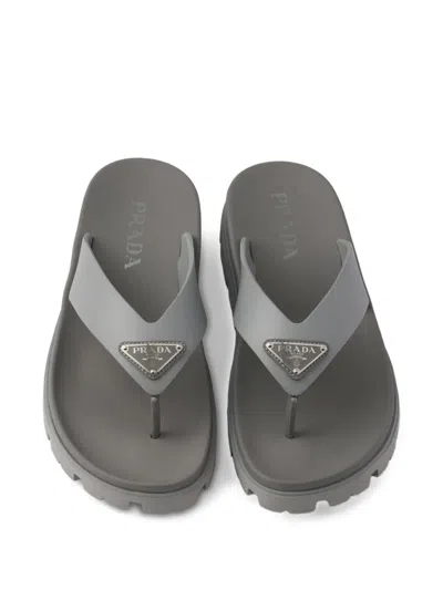 Prada Rubber Thong Sandals In Black