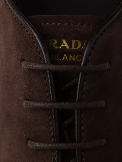 Prada Men's Suede Laced Shoes In Brown
