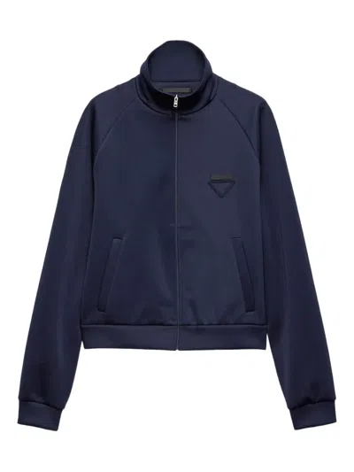 Prada Zippered Technical Fabric Jacket In Blue