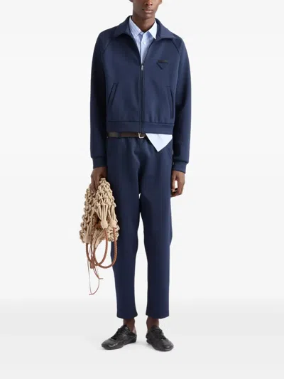 Prada Zippered Technical Fabric Jacket In Blue