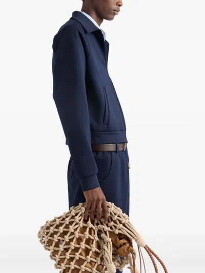 Prada Zippered Technical Fabric Jacket In Blue