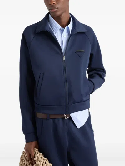 Prada Zippered Technical Fabric Jacket In Blue