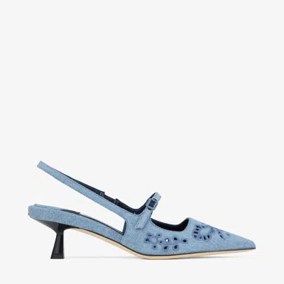 Jimmy Choo Didi 45 Embroidered Chambray Slingback Pumps In Blue