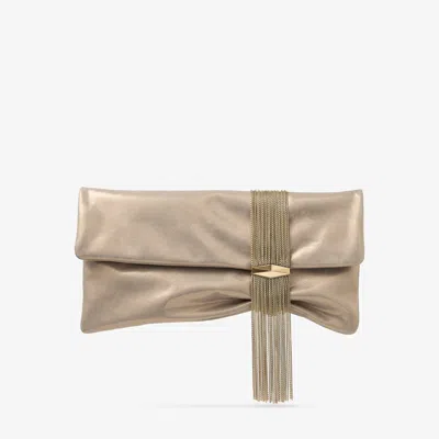 Jimmy Choo Gold-tone Crystal-embellished Foldover Clutch In Neutral