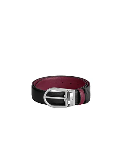 Montblanc Horseshoe Buckle Black/cassis 35mm Reversible Leather Belt In Purple